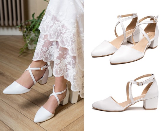 Cari lederen blok hakken trouwschoenen witte bruid - Etsy Nederland