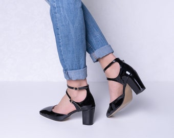 Ara - escarpins en cuir noir, chaussures pour femmes, chaussures noires pour femmes, talons noirs, chaussures noires décontractées, talons blocs pour femmes, chaussures noires, escarpins noirs