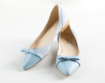 Niki-Wedding flat shoes,Womens shoes,Bride shoes,Leather shoes,Women shoes,Flat pointy shoes,Wedding shoes,Blue flat shoes,Bridal blue flats