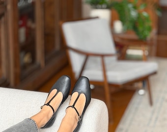 Zoya - Leather Mary Jane Flats, T-bar Black Women's Shoes,Vintage Ballerinas,Brown Mary Jane,Brown Retro Women's Flats, Anna Maratti Shoes
