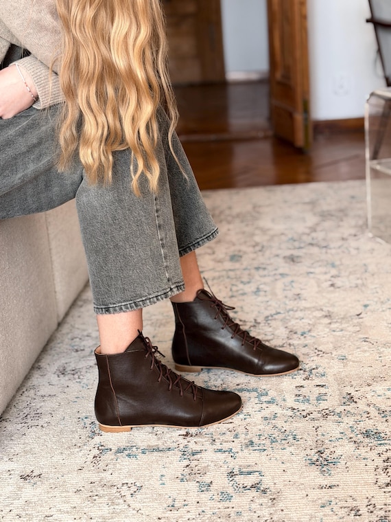 Greta - Chocolate Leather Boots,Women's Ankle Tie Shoes,Dress Boots,Brown Ankle Boots,Black Lace Up Women Boots,Anna Maratti Shoes