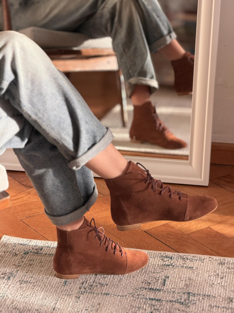 Greta - Skórzane botki do kostki, Damskie botki do kostki, Koniakowe sznurowane buty do kostki, Retro botki do kostki, Eleganckie buty, Buty Anna Maratti zdjęcie 10