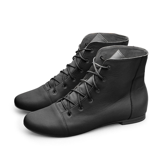 flat black leather boots