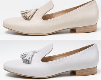 Mada - mocassins en cuir blanc, mocassins blancs pour femmes, mocassins pour femmes, mocassins noirs, mocassins pour femmes, chaussures plates pour femmes, mocassins pour femmes marron, mocassins