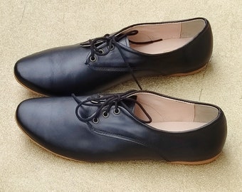 Rio - noir oxford Chaussures plates Dentelle jusqu’à chaussures pour femmes Femmes oxfords Chaussures plates Chaussures Casual Chaussures Faites main oxford Chaussures en cuir Femmes Chaussures lacées