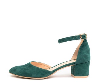 dark green low heels