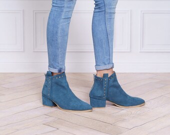 Blue Ankle Boots - Etsy