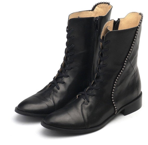 Anda klassieke zwarte enkel laarsjes Lederen hight schoenen - Etsy België