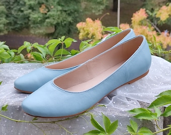 light blue leather flats