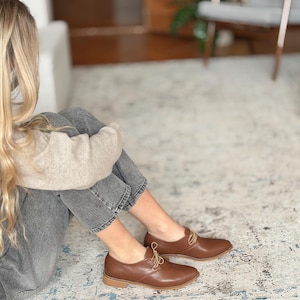 Mose - Leather Women's Oxfords, Cognac Brown Tie Shoes,Black Lace Up Women Flats,Beige Flat Women Shoes,Anna Maratti Shoes