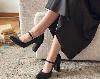 Tola - leather block heels,Brown mary jane,Fully leather,Women's black shoes,Anna Maratti
