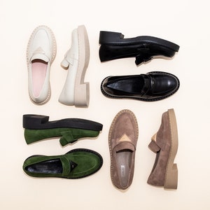 Liza - sale 8 US leather loafers,women green shoes,black platform women shoes,chunky platform loafers,black loafers,anna maratti shoes
