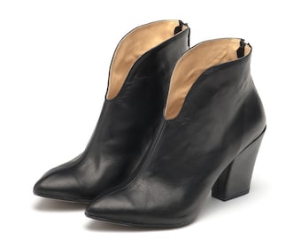 Gina - sale last pair 9 Amerikaanse zwarte enkellaarzen Leren damesschoenen Enkellaarsjes Laarzen met hak Klassieke enkellaarzen Zwarte haklaarzen