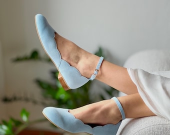 Dana - Blue Ankle Tie Flats,Wedding Flats,Bride Blue Shoes,Bridal Flats,Blue Wedding Ballerins, Anna Maratti Shoes
