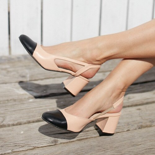 Ella Leather Block Heelstwo-tone 