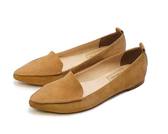 Mida - mocassins en cuir,Chaussures en cuir pour femmes,Chaussures plates à bout pointé,Chaussures plates pour femmes,Mocassins faits à la main,Chaussures plates blanches,Mocassins blancs,Mocassins bruns