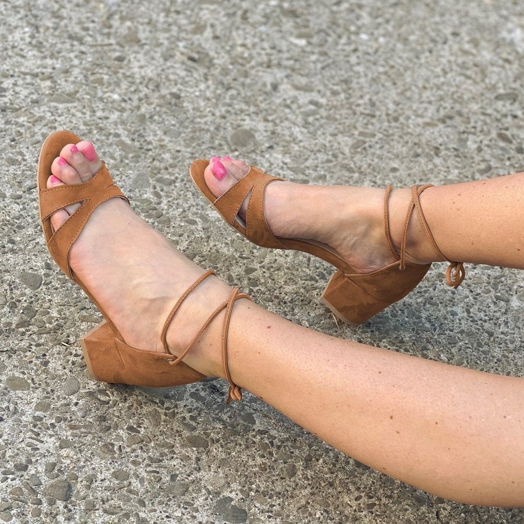 Carla Leather Block Heelsbrown Sandalsheel Sandalsvintage - Etsy New Zealand