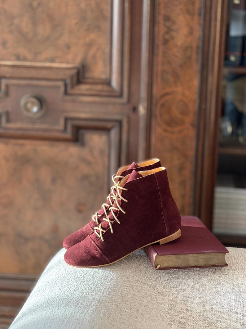 Greta - Skórzane botki do kostki, Damskie botki do kostki, Koniakowe sznurowane buty do kostki, Retro botki do kostki, Eleganckie buty, Buty Anna Maratti burgundy