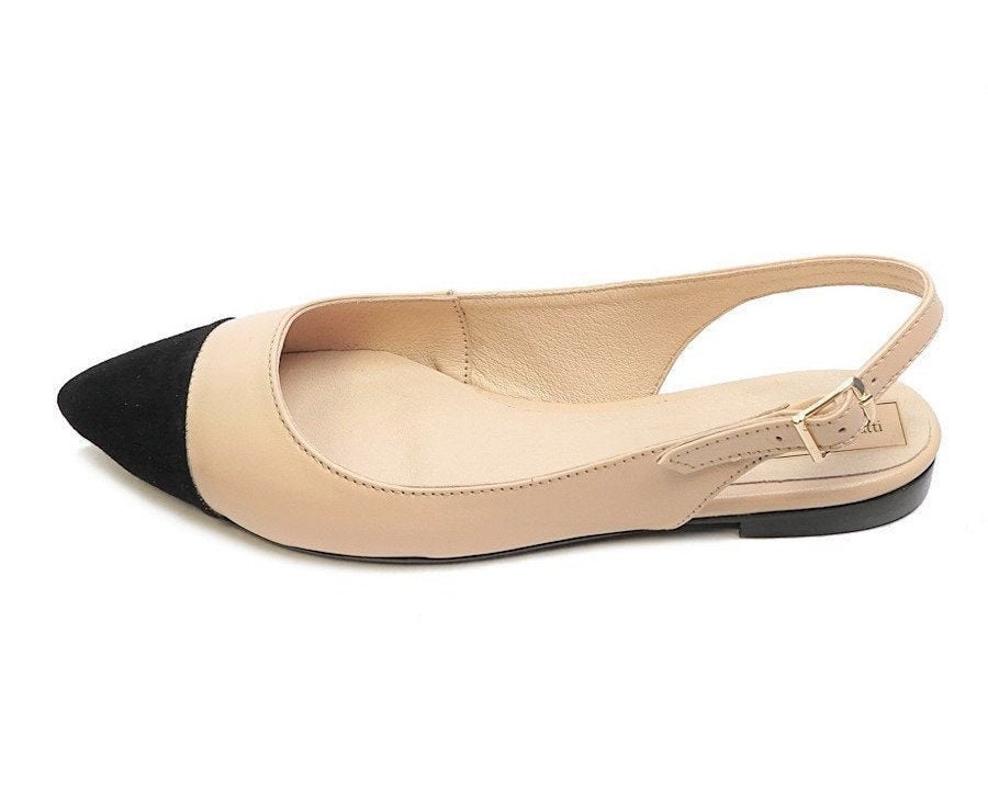 Ulla Leather Pointed Toe Flatstwo-tone Flatsbeige Flat - Etsy Canada