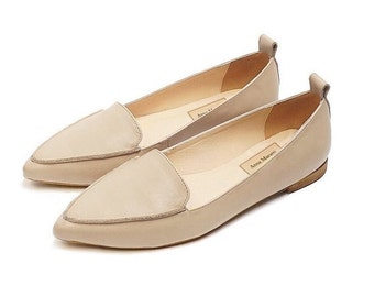 Mida - mocassins en cuir, chaussures en cuir pour femmes, appartements à bout pointu, chaussures plates pour femmes, mocassins faits à la main, chaussures plates blanches, mocassins blancs, mocassins marron