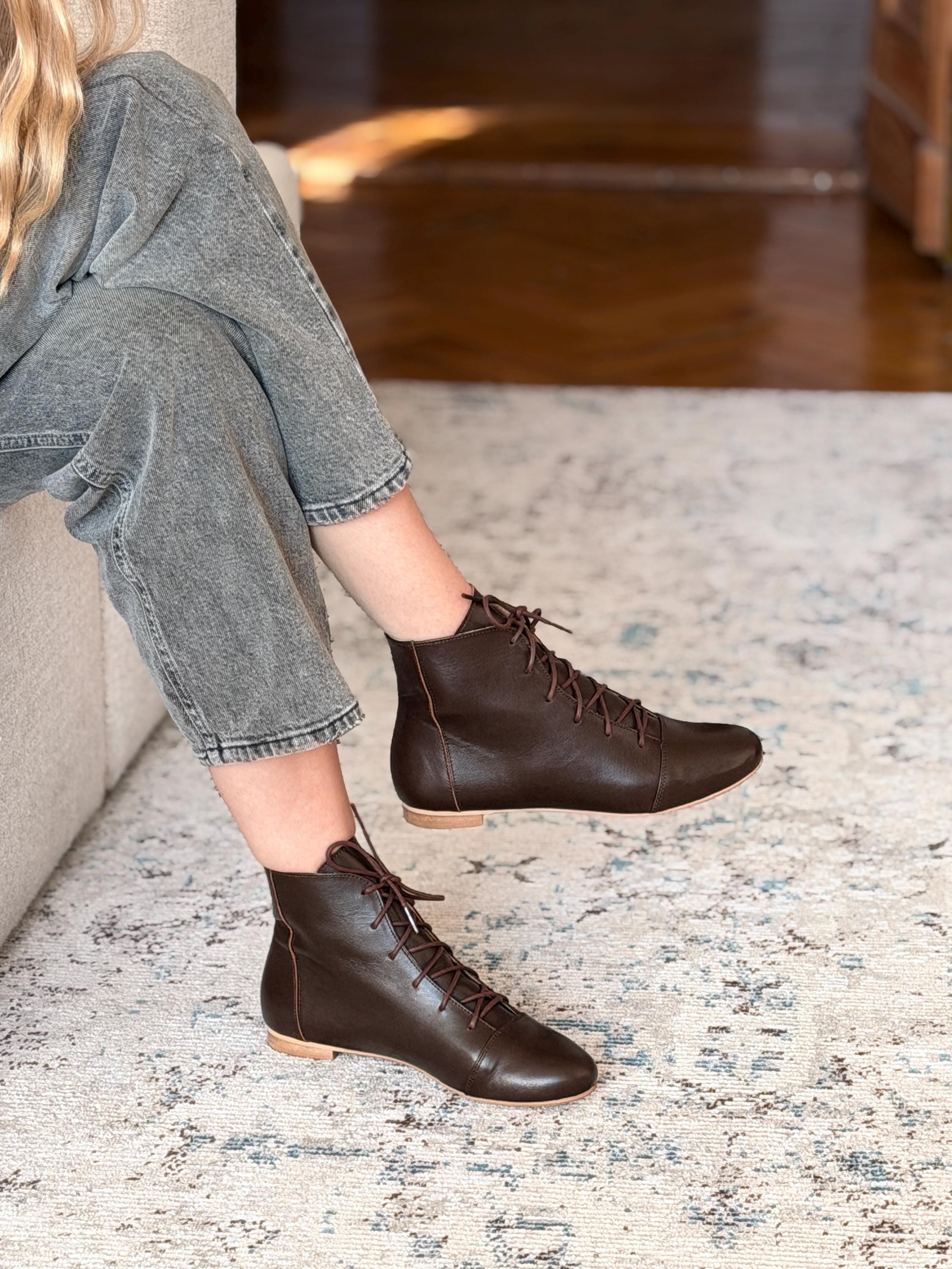 brown flat dress boots Greta - Chocolate Leather Boots,women's Ankle Tie Shoes,dress Boots,brown  Ankle Boots,black Lace up Women Boots,anna Maratti Shoes