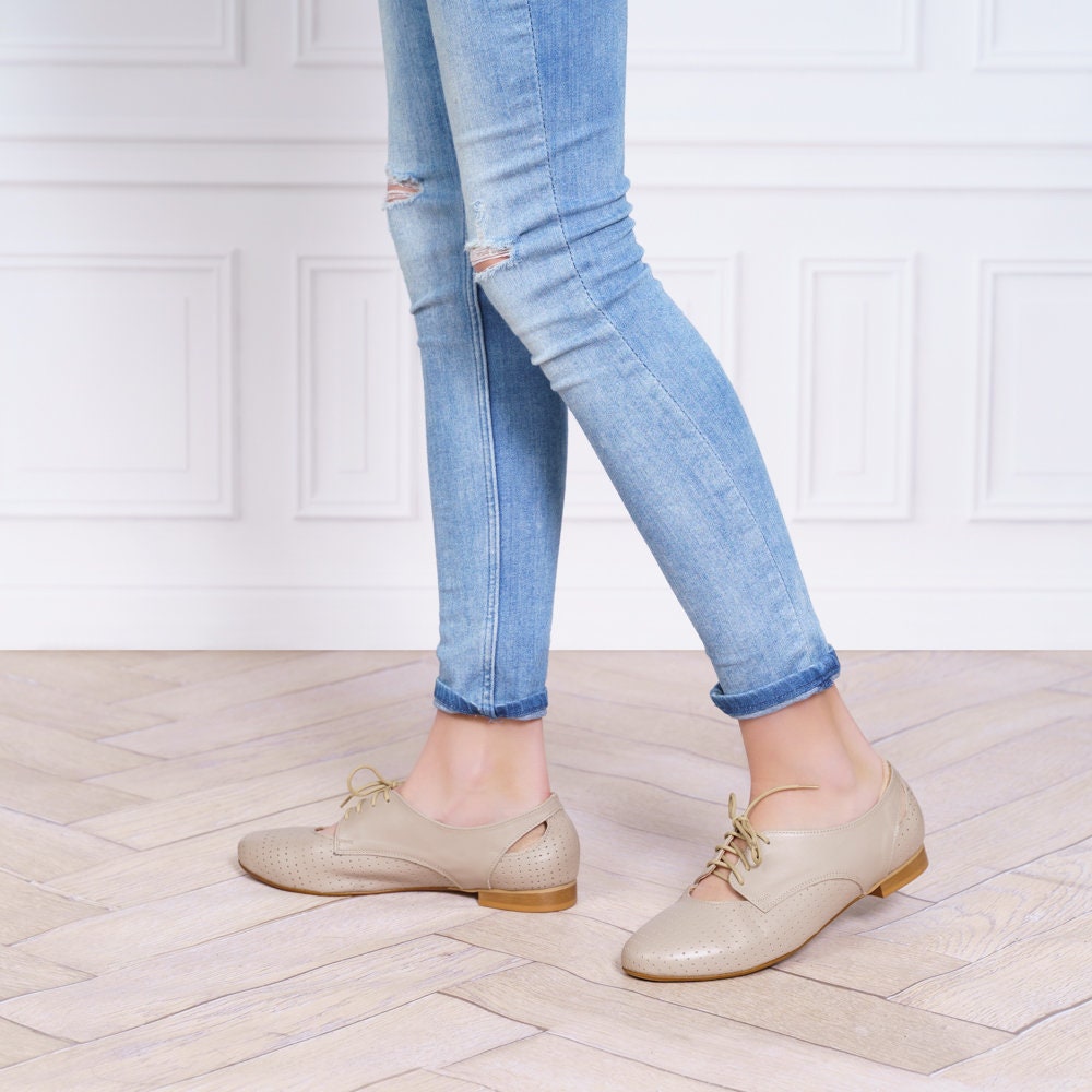 Beige lace up flats cheap
