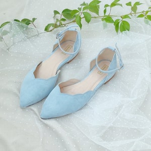 Karo - wedding leather shoes,Blue flat shoes,Ankle tie shoes,Blue wedding shoes,Pointed toe shoes,Leather flats,Wedding ankle tie flats