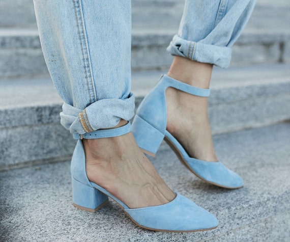 blue block heels wedding