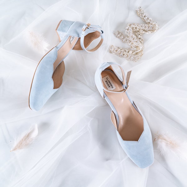 Roma - leather block heels,Wedding shoes,Blue block heels,Ankle strap heels,Blue wedding shoes,Blue bride shoes,Bride shoes,Ankle tie shoes