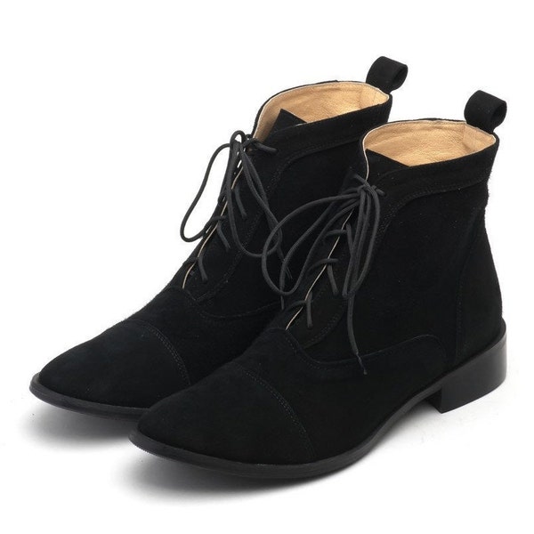 Kaya - Wildleder Leder Stiefeletten, Frauen Stiefel, Schnürung Lederschuhe, Geschnürte Stiefel, Knöchel Schnürstiefel, Lederschuhe, Knöchel Schuhe, Frauen Schuhe