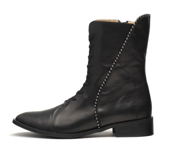 Anda klassieke zwarte enkel laarsjes Lederen hight schoenen - Etsy België