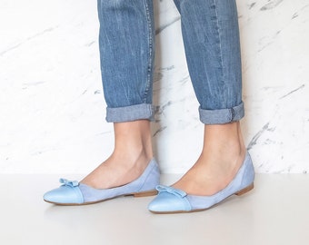 Niki-Wedding flat shoes,Womens shoes,Bride shoes,Leather shoes,Women shoes,Flat pointy shoes,Wedding shoes,Blue flat shoes,Bridal blue flats