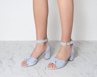 Rila - leather blue block heels,Wedding shoes,Wedding heel sandals,Vintage wedding,Something blue,Blue wedding shoes,Bride shoes,Blue heels