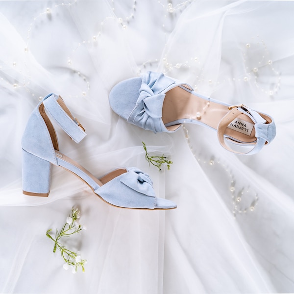 Rila - talons blocs bleus en cuir, chaussures de mariage, sandales à talons de mariage, mariage vintage, quelque chose de bleu, chaussures de mariage bleu, chaussures de mariée, talons bleus