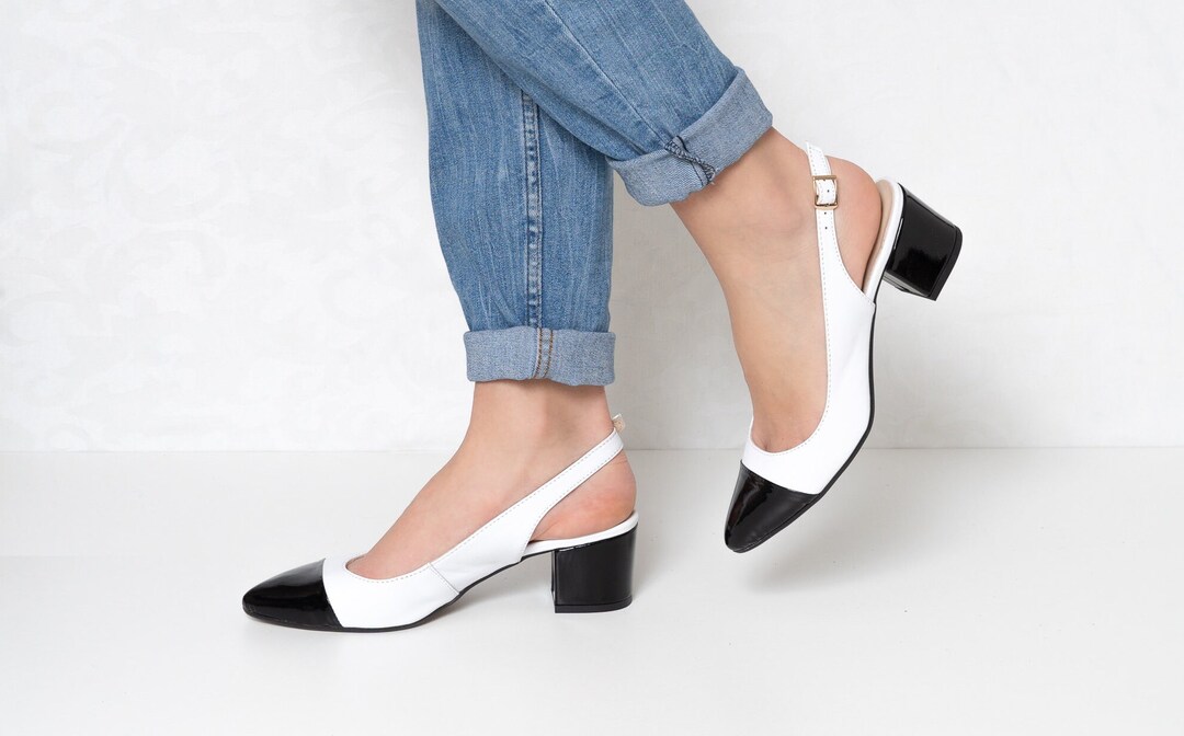 two tone black and white heels