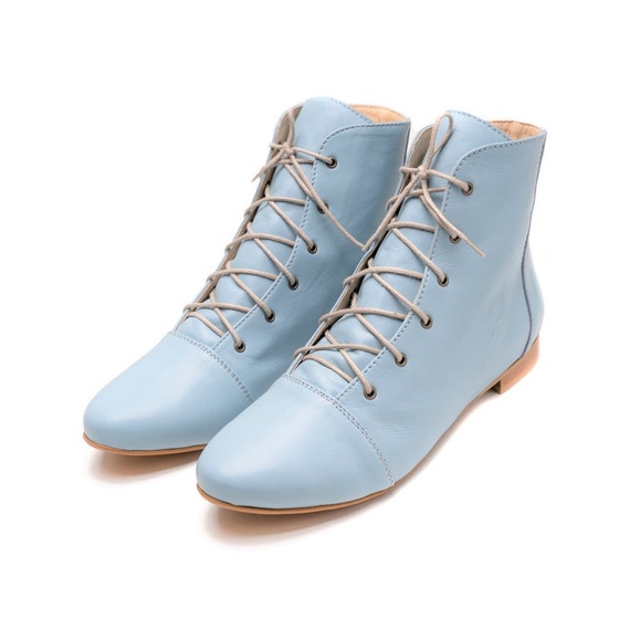 leather blue ankle boots