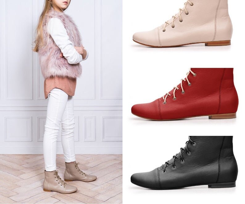 black boots Ankle boots leather boots Flat boots women leather shoes Lace up leather shoes Handmade ankle shoes Booties lace up Greta