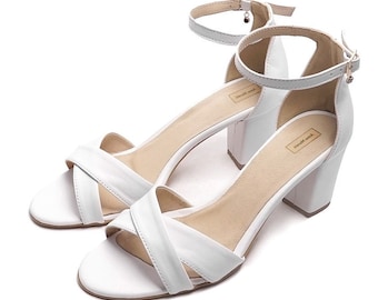 Mia -wedding shoes,White block heel,Wedding sandals,White sandals,Block heel sandals,Wedding heels,Bridesmaids shoes,Ivory sandals,Pumps