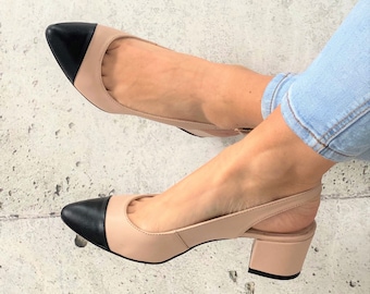 two toned slingback shoes