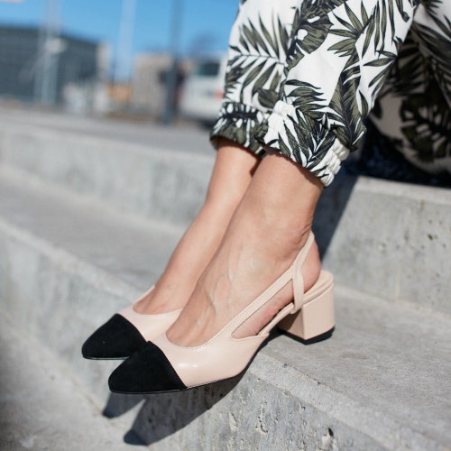 Calla Leather Block Heelstwo-tone 