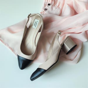 Ella - sale anna maratti shoes,two-tone pumps,beige with black shoes,black toes slingback,closed toe slingback,black toe shoes,women shoes