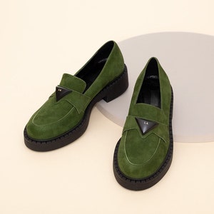 Liza - Suede loafers,Leather loafers,Women shoes,Black platform women shoes,Chunky platform loafers,Black loafers,Green suede loafers,Brown