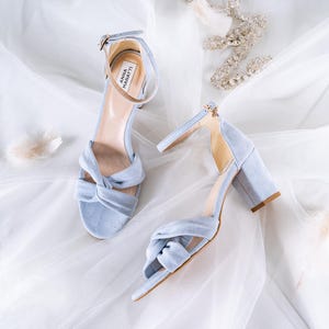 Nela - 8 US block heels sandals,Wedding shoes,Blue shoes,White sandals,Block heel sandals,Wedding block heels,Bride shoes,Wite heel sandals