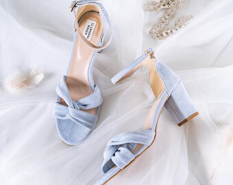 Nela - Sandalias de tacón bloque tamaño 8 EE. UU., Zapatos de boda, Zapatos azules, Sandalias blancas, Sandalias de tacón bloque, Zapatos de tacón bloque para boda, Zapatos de novia, Sandalias de tacón blanco