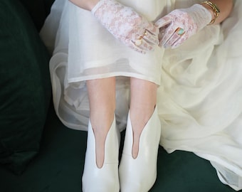 Gabi -  White Leather Ankle Boots,Country Wedding Boots,Retro Ankle Boots,Anna Maratti Boots,Boho Wedding Boots,Bride White Ankle Boots