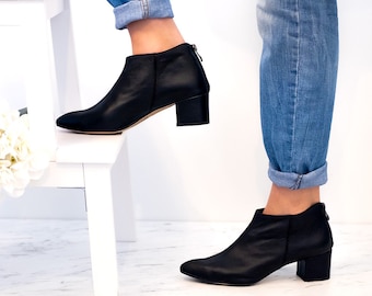 Endo - wyprzedaż 8 US blokowe botki na obcasie, damskie botki na obcasie, czarne botki na kostce, brązowe buty, botki na obcasie, ślubne botki na kostce, buty anna maratti