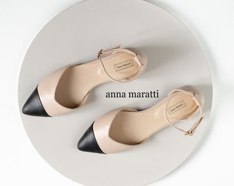 Tolla - Mary Janes shoes,pointed toe flats,two-tone flats,beige flat shoes,black toe shoes,women shoes,ankle strap women shoes,mary janes