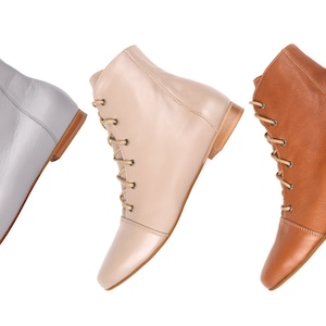 Greta - dames lederen schoenen Veterschoenen Veterlaarzen Enkelleren laarzen Platte laarzen Enkellaarsjes Handgemaakte enkelschoenen Laarsjes