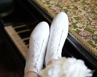 Greta - Women’s White Leather Wedding Boots, Bridal Ankle Boots,Flat Lace-Up Bride Shoes, Comfortable Minimalist Boots for Wedding