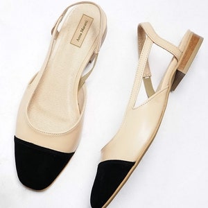 Julla leather flats,two-tone flats,beige with black shoes,leather slingback,closed toe slingback,black toe shoes,women shoes,women flats image 7